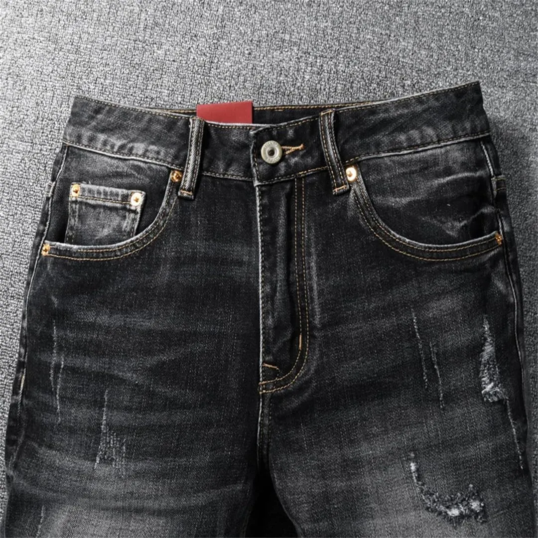 Men Summer Jeans Shorts Stretch Ripped Vintage Casual Denim Shorts