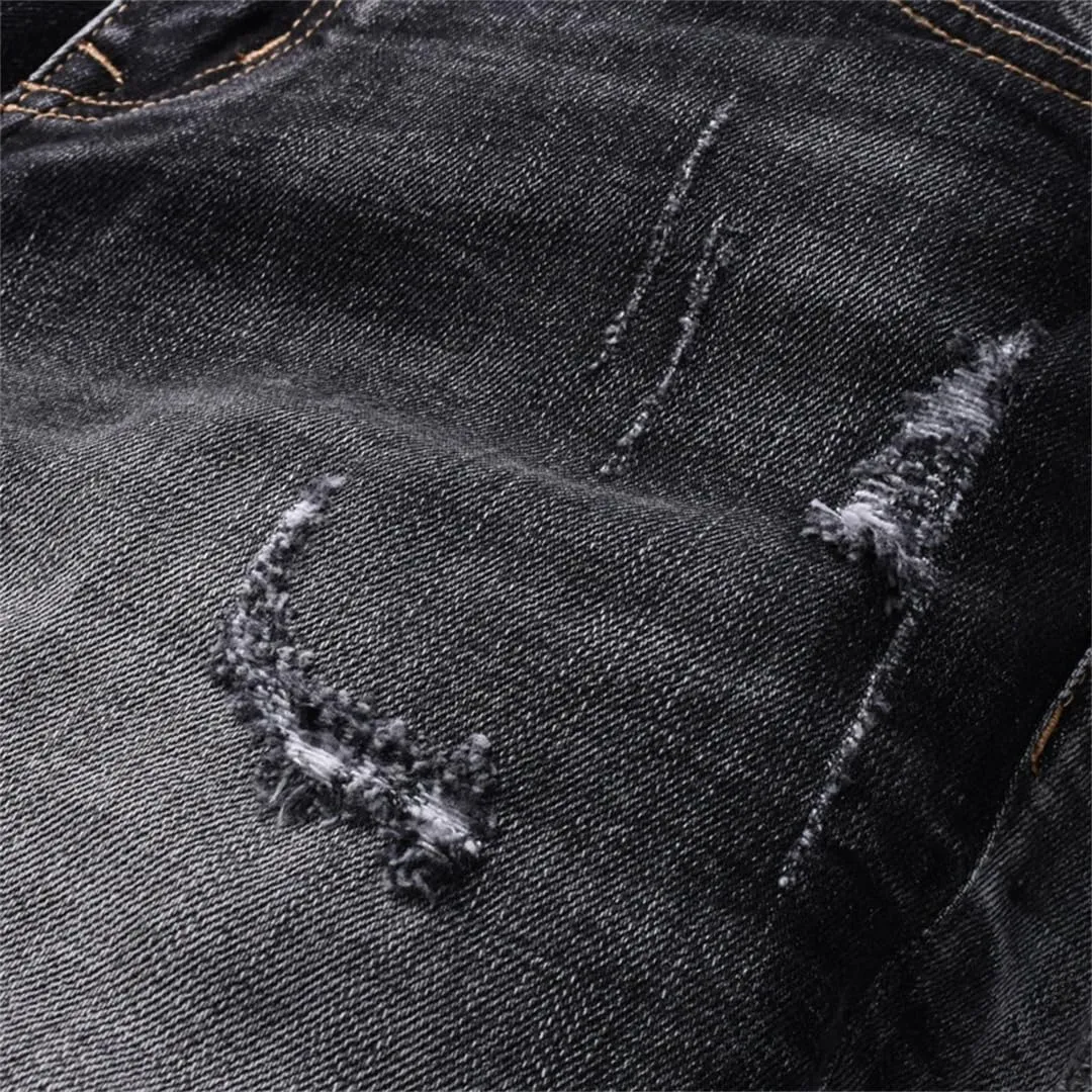 Men Summer Jeans Shorts Stretch Ripped Vintage Casual Denim Shorts
