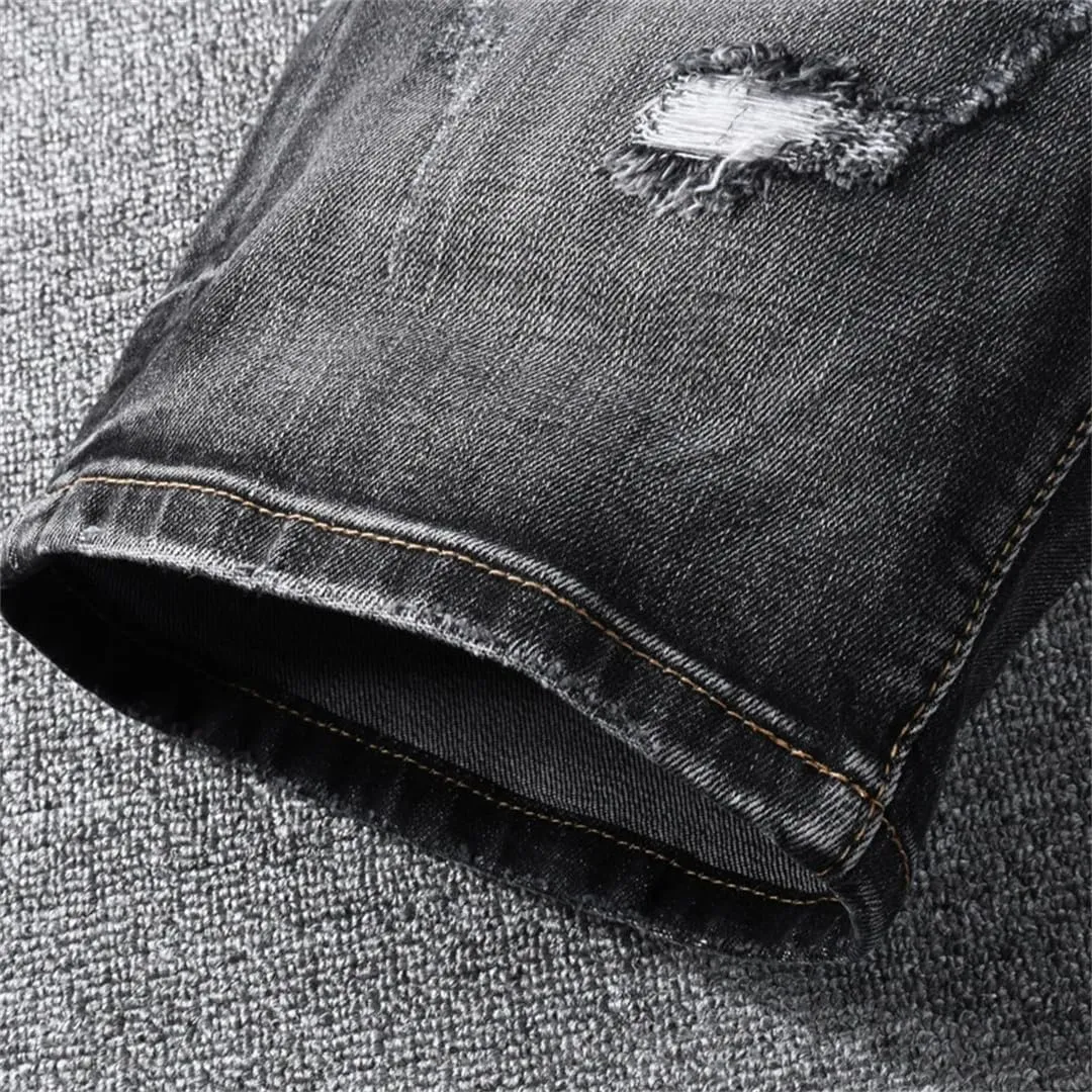 Men Summer Jeans Shorts Stretch Ripped Vintage Casual Denim Shorts