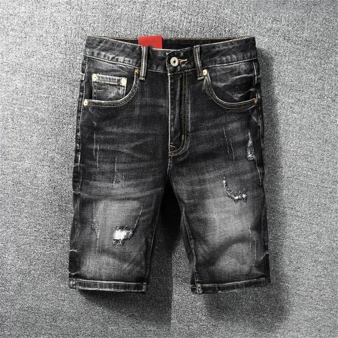 Men Summer Jeans Shorts Stretch Ripped Vintage Casual Denim Shorts