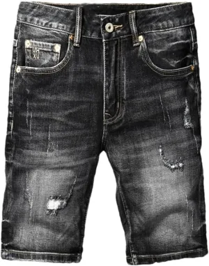 Men Summer Jeans Shorts Stretch Ripped Vintage Casual Denim Shorts