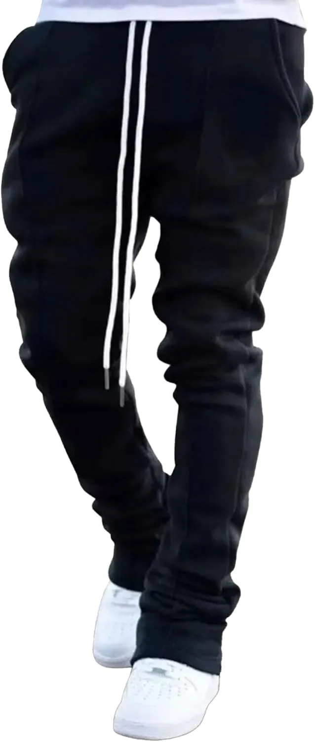 Men Y2K Stacked Flared Sweatpants Athletic Casual Loose Fit Sweatpants Big and Tall Drawstring Running Pants