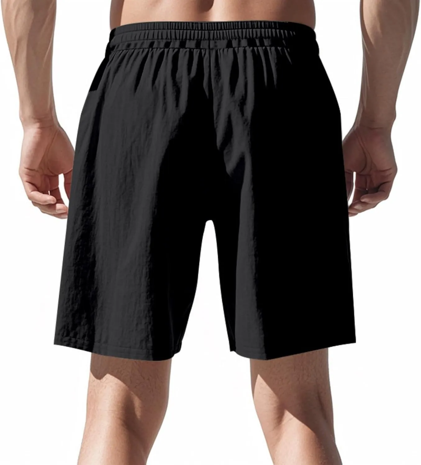 Mens Cotton Linen Shorts Casual Drawstring Elastic Waist Summer Beach Short Vacation Shorts with Pockets