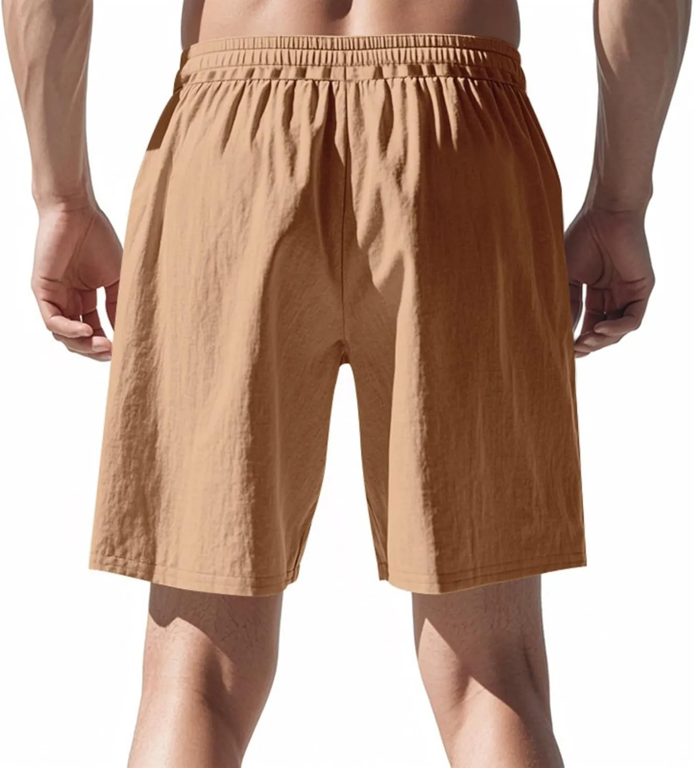 Mens Cotton Linen Shorts Casual Drawstring Elastic Waist Summer Beach Short Vacation Shorts with Pockets