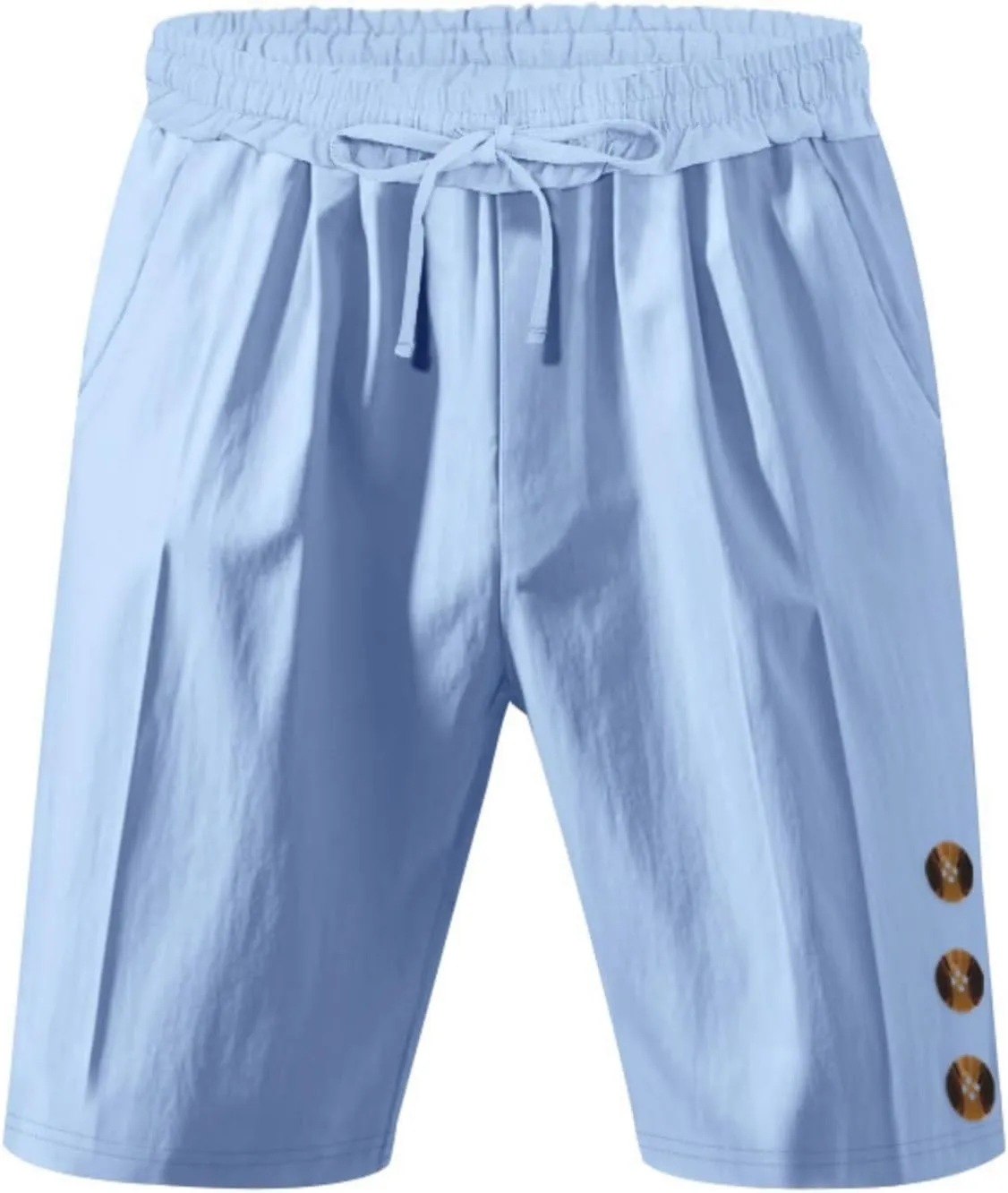 Mens Cotton Linen Shorts Casual Drawstring Elastic Waist Summer Beach Short Vacation Shorts with Pockets