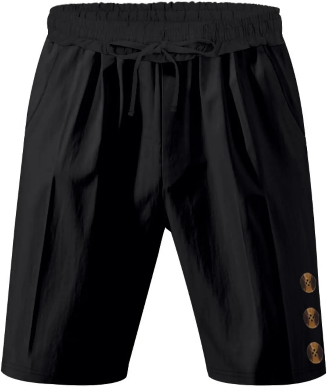 Mens Cotton Linen Shorts Casual Drawstring Elastic Waist Summer Beach Short Vacation Shorts with Pockets