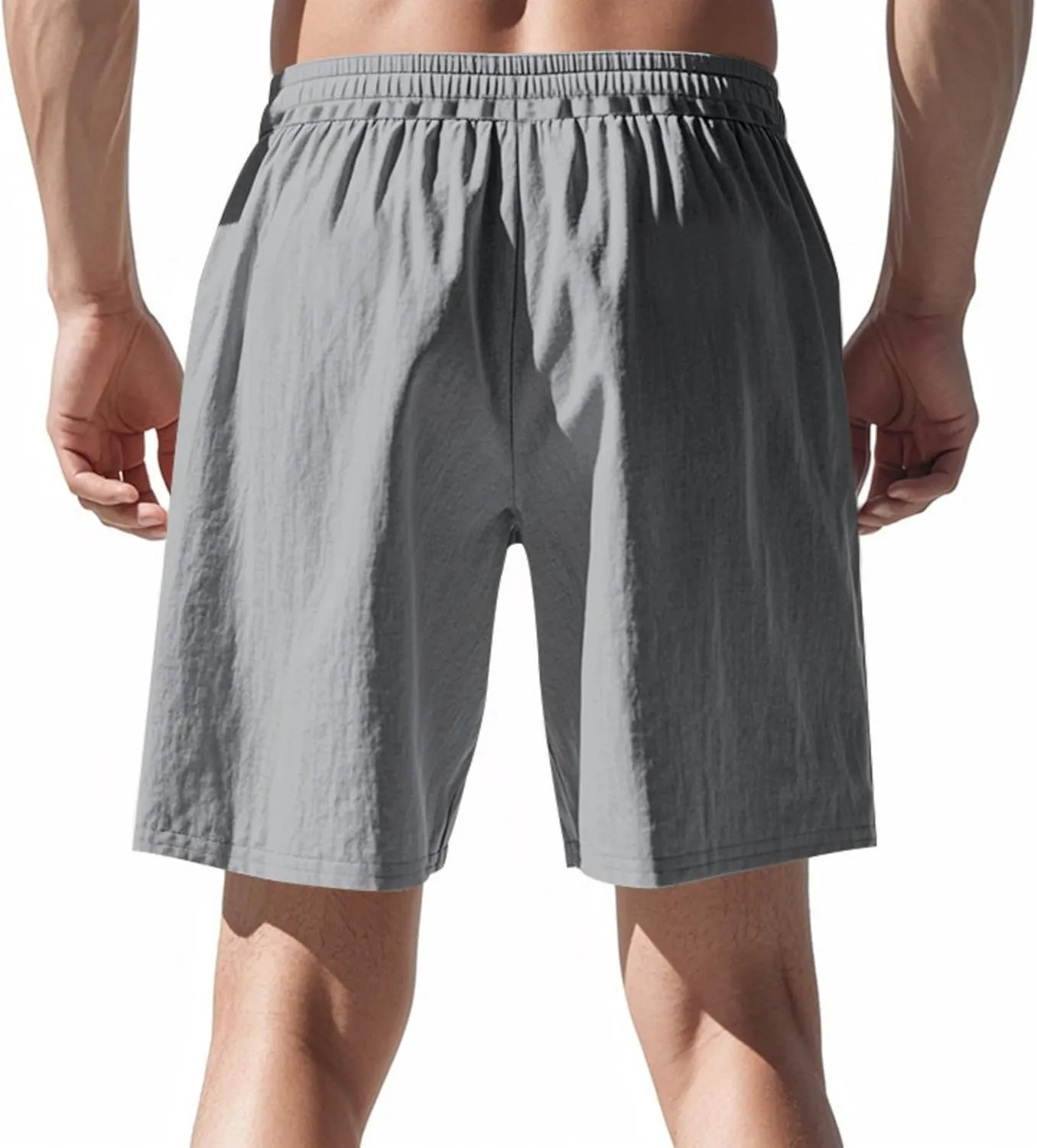 Mens Cotton Linen Shorts Casual Drawstring Elastic Waist Summer Beach Short Vacation Shorts with Pockets