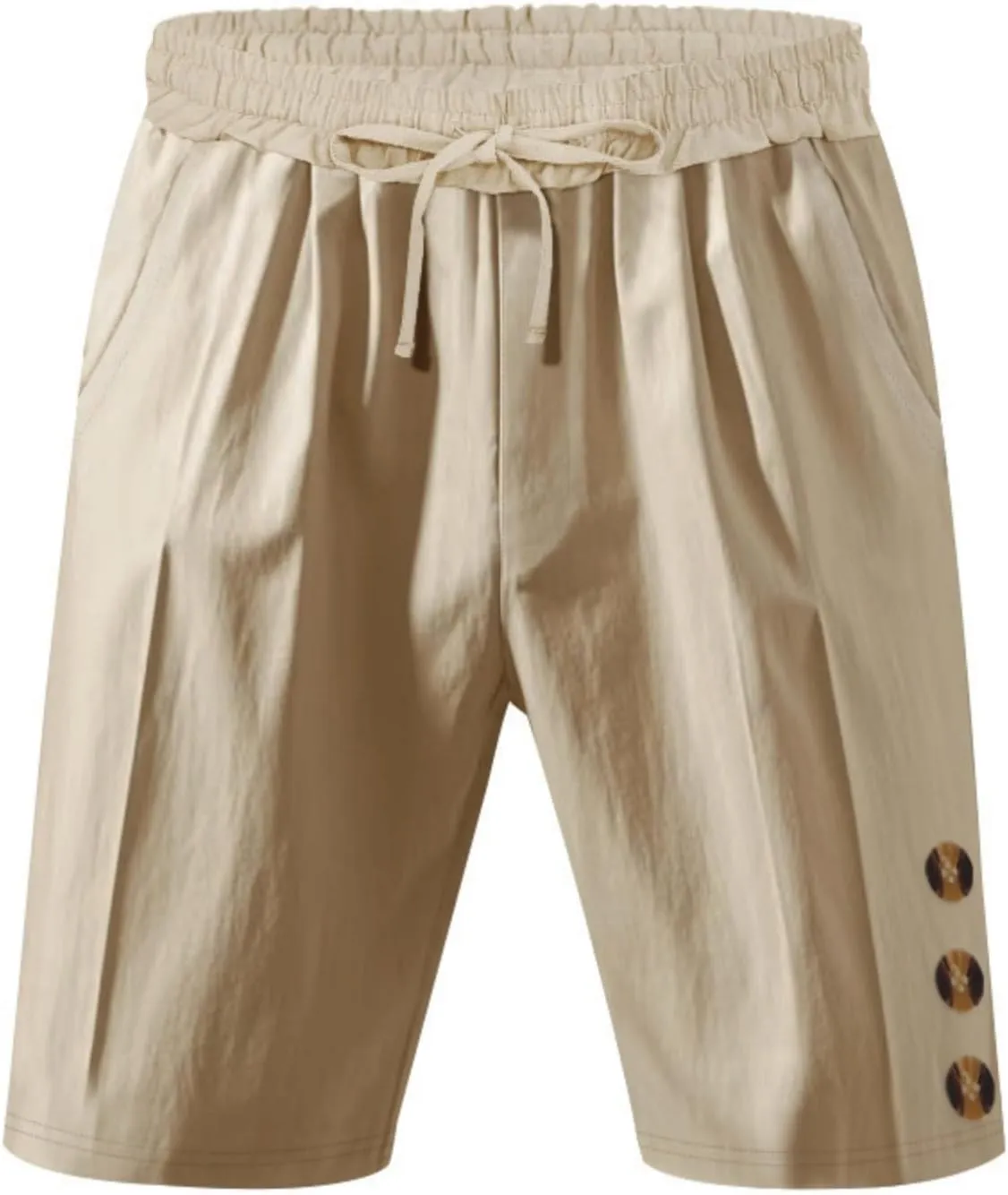 Mens Cotton Linen Shorts Casual Drawstring Elastic Waist Summer Beach Short Vacation Shorts with Pockets