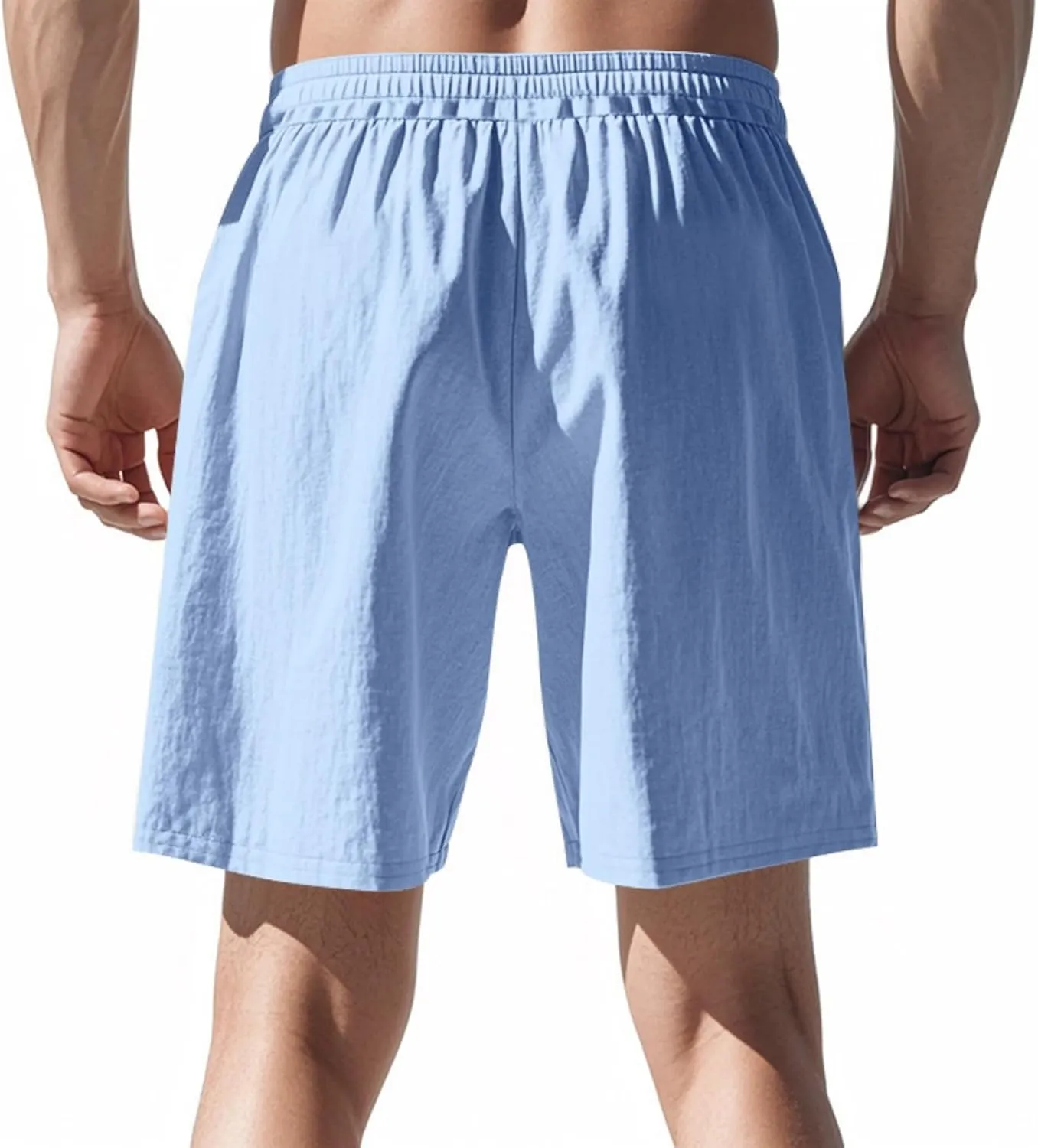 Mens Cotton Linen Shorts Casual Drawstring Elastic Waist Summer Beach Short Vacation Shorts with Pockets