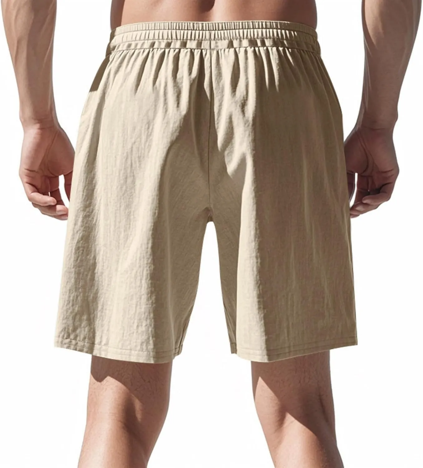 Mens Cotton Linen Shorts Casual Drawstring Elastic Waist Summer Beach Short Vacation Shorts with Pockets