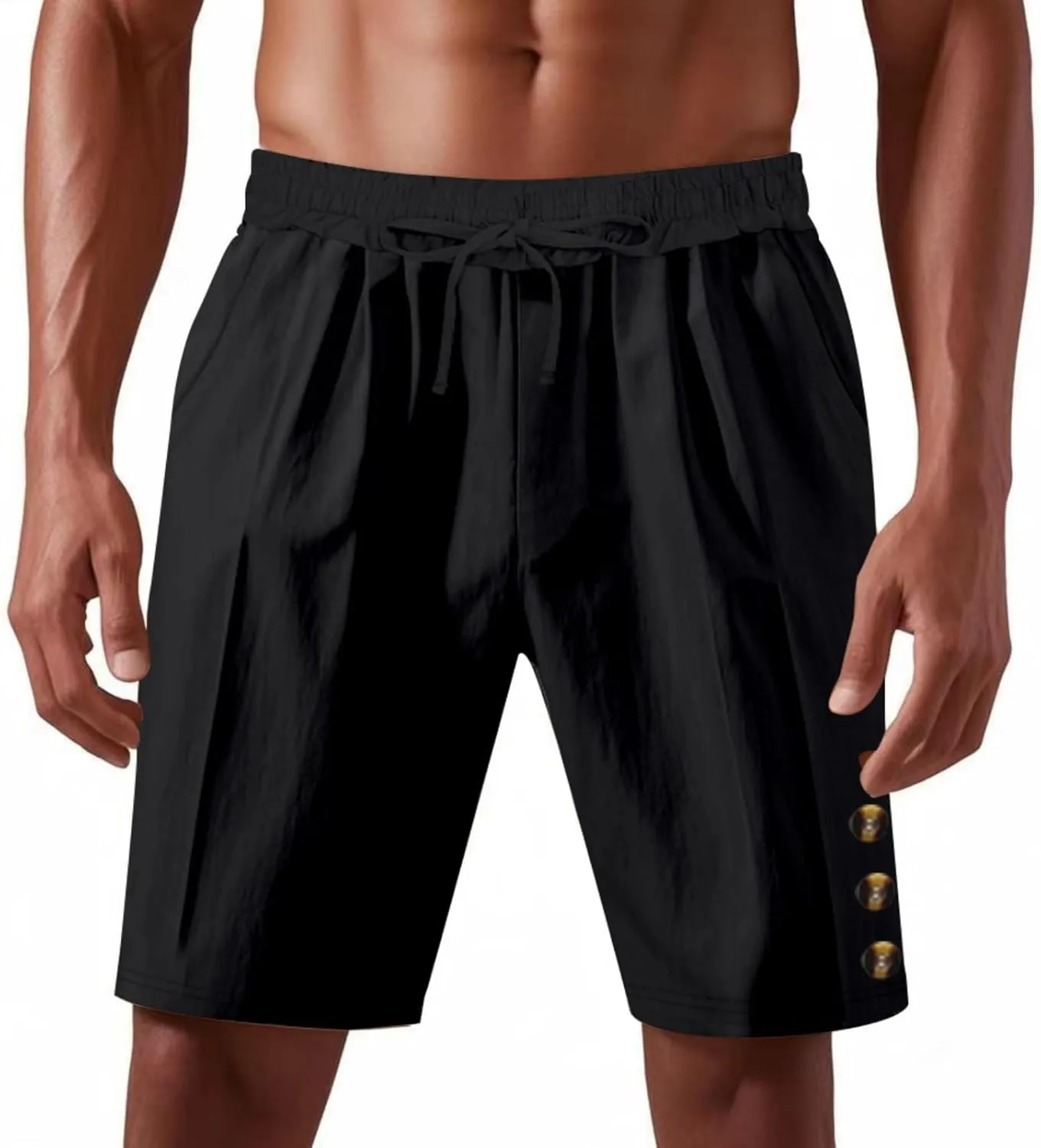 Mens Cotton Linen Shorts Casual Drawstring Elastic Waist Summer Beach Short Vacation Shorts with Pockets