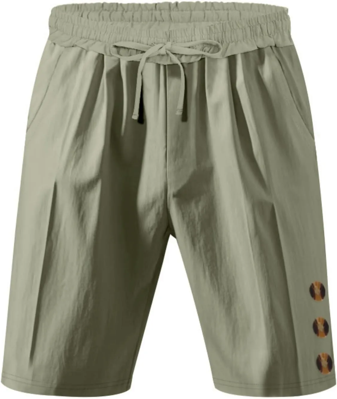 Mens Cotton Linen Shorts Casual Drawstring Elastic Waist Summer Beach Short Vacation Shorts with Pockets