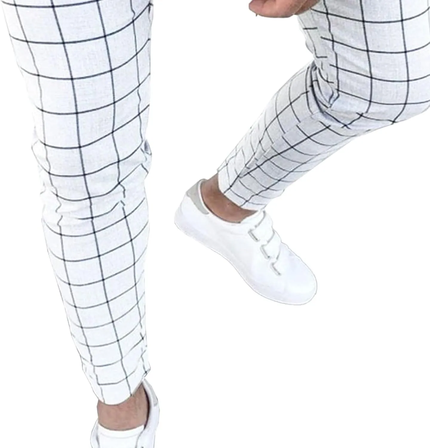 Men's Fashion Stretch Dress Pants Casual Business Golf Pant Trousers Slim Fit Plaid Skinny Long Pants