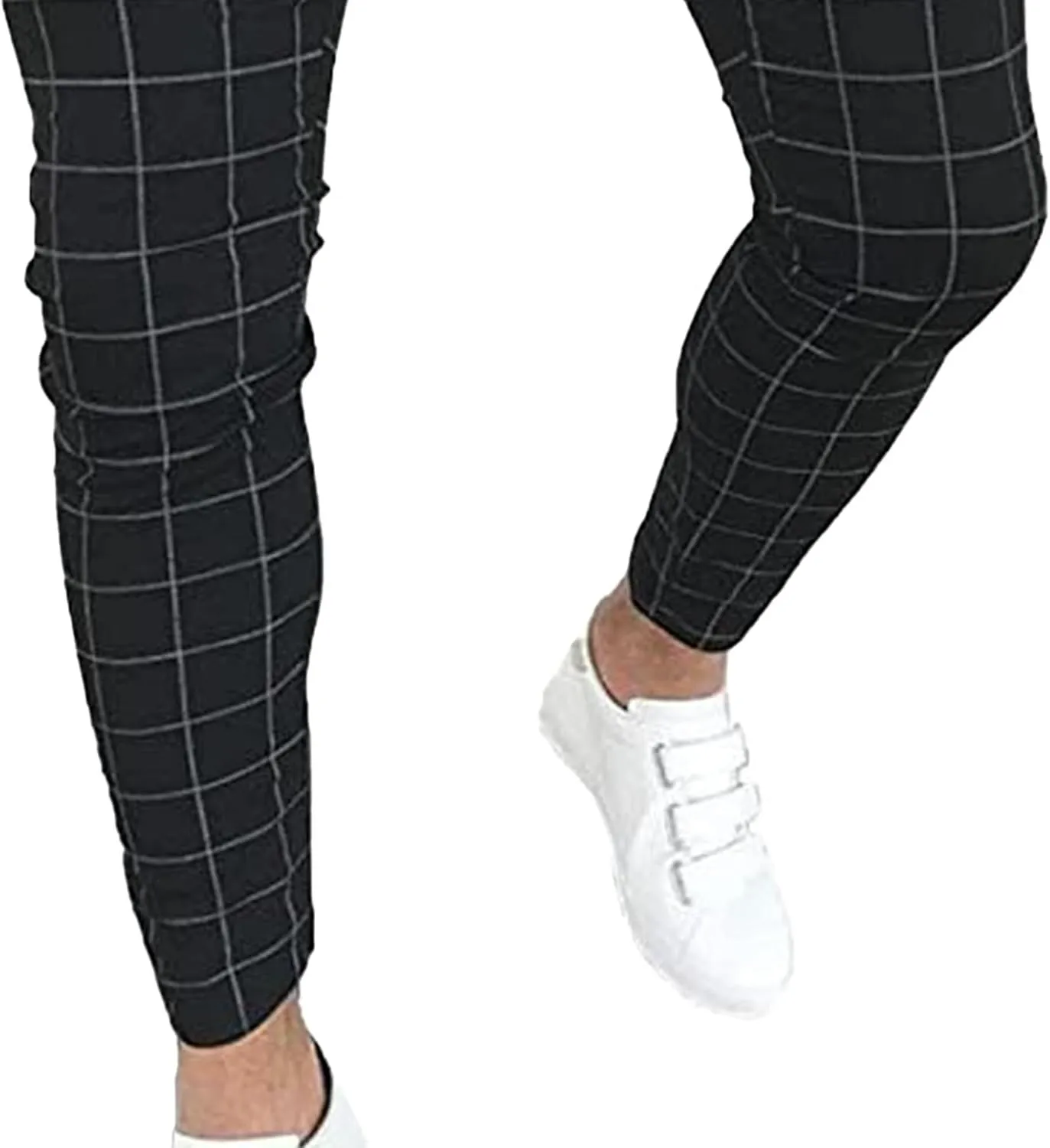 Men's Fashion Stretch Dress Pants Casual Business Golf Pant Trousers Slim Fit Plaid Skinny Long Pants