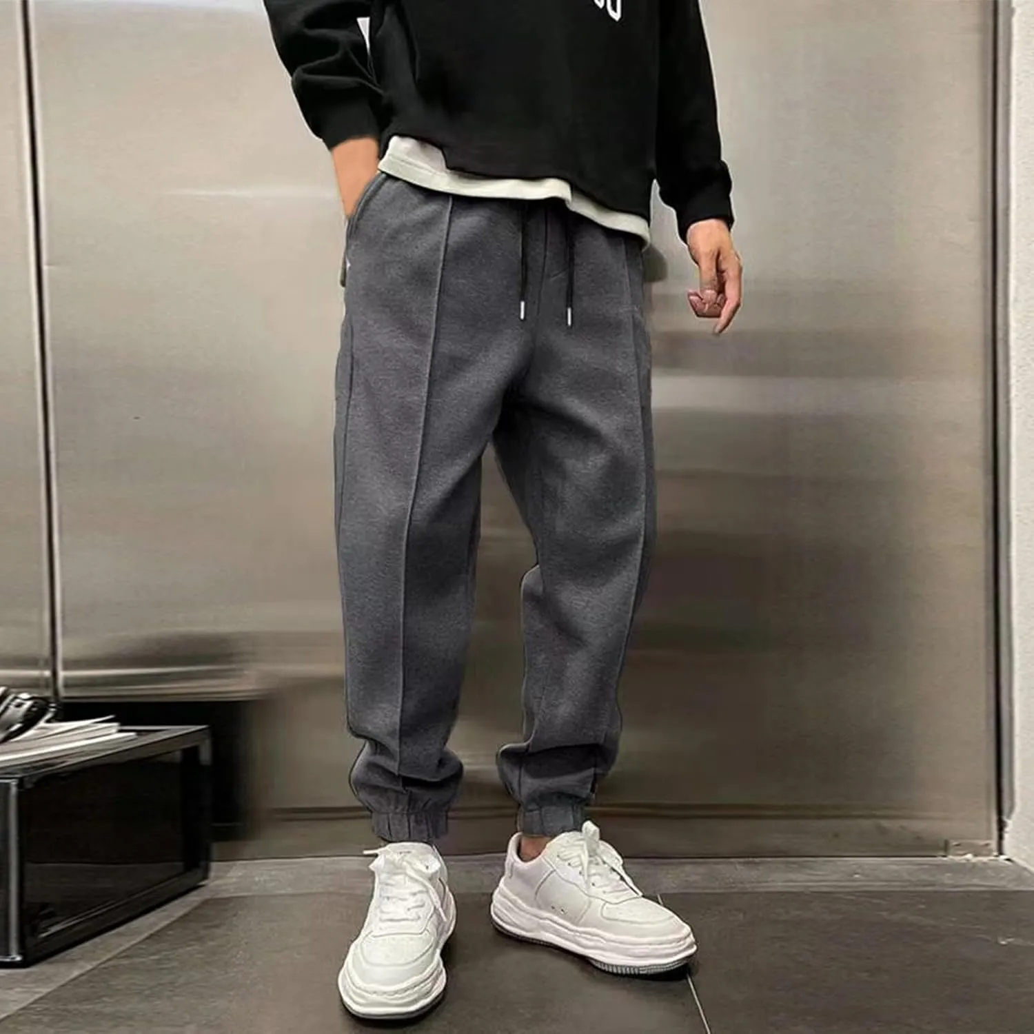 Mens Jogger Sweatpants Baggy Plus Size Comfy Thick Fleece Sweatpants Drawstring Workout Lounge Pants Joggers with Pocket