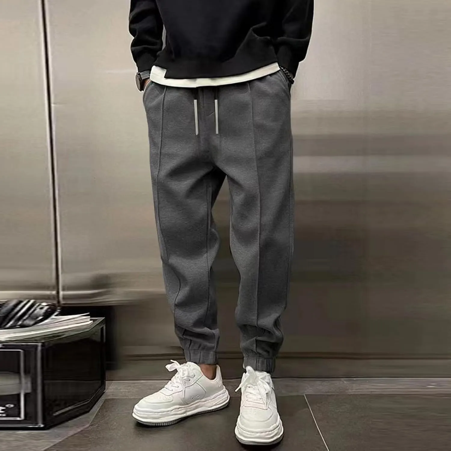 Mens Jogger Sweatpants Baggy Plus Size Comfy Thick Fleece Sweatpants Drawstring Workout Lounge Pants Joggers with Pocket
