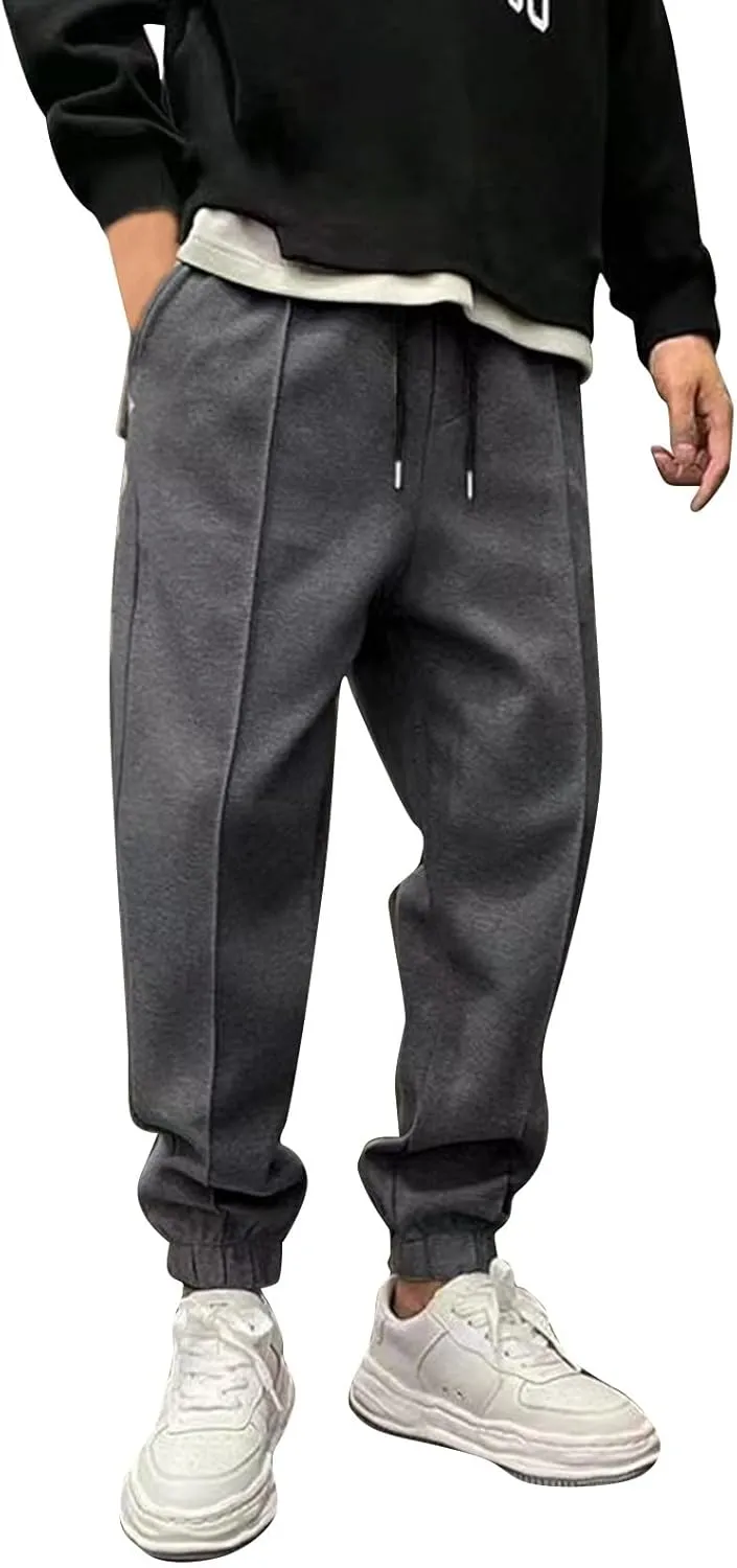 Mens Jogger Sweatpants Baggy Plus Size Comfy Thick Fleece Sweatpants Drawstring Workout Lounge Pants Joggers with Pocket
