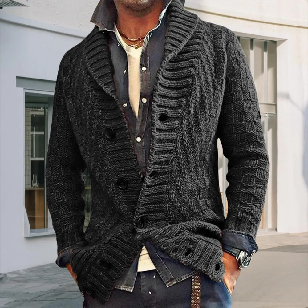Mens Lapel Chunky Knit Cardigan Sweater Vintage Long Sleeve Button Down Sweater Business Gentleman Long Sleeve Tops