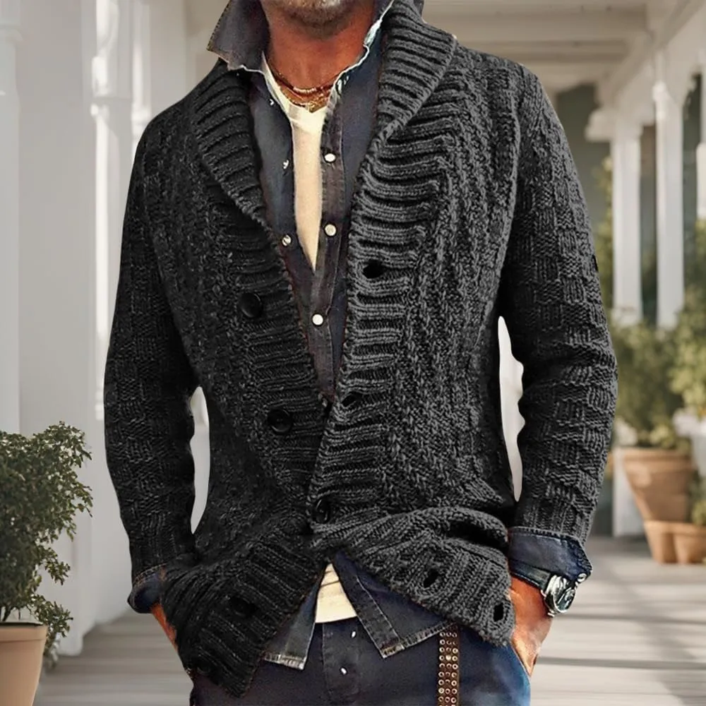 Mens Lapel Chunky Knit Cardigan Sweater Vintage Long Sleeve Button Down Sweater Business Gentleman Long Sleeve Tops