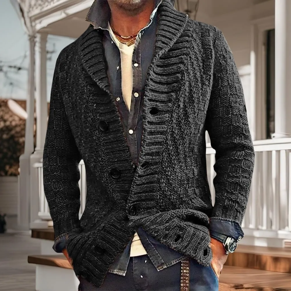 Mens Lapel Chunky Knit Cardigan Sweater Vintage Long Sleeve Button Down Sweater Business Gentleman Long Sleeve Tops
