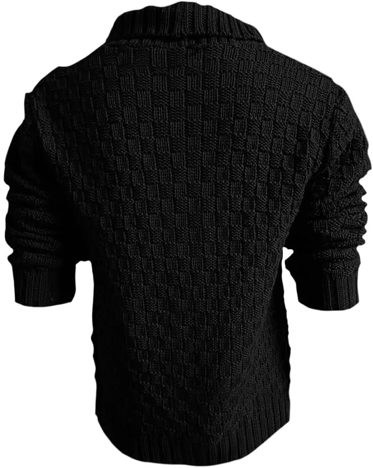 Mens Lapel Chunky Knit Cardigan Sweater Vintage Long Sleeve Button Down Sweater Business Gentleman Long Sleeve Tops