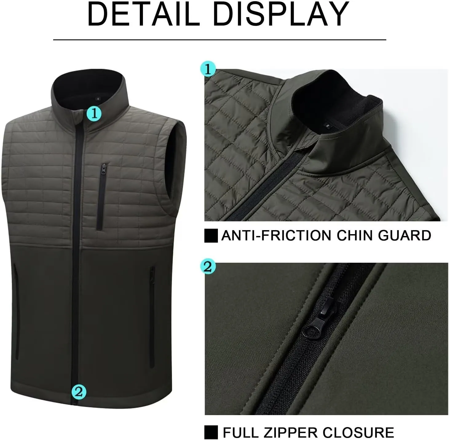 Men's Lightweight Softshell Vest Outerwear Windproof Puffer Sleeveless Jacket for Golf Running