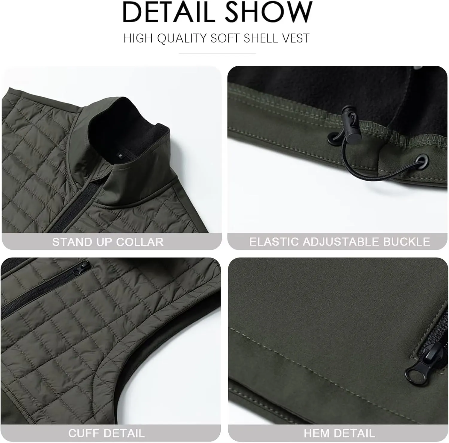 Men's Lightweight Softshell Vest Outerwear Windproof Puffer Sleeveless Jacket for Golf Running