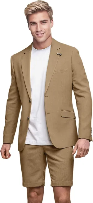 Men's Linen 2 Piece Suit Slim Fit Casual Summer Beach Wedding Shorts Suits Blazer Shorts Set