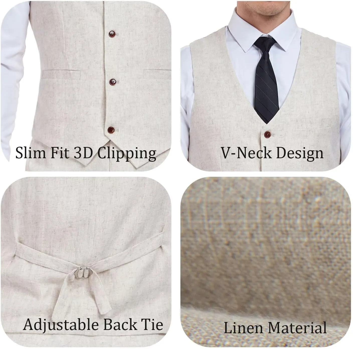 Mens Linen Suit 2 Piece Casual Beach Wedding Slim Fit Groomsmen Tuxedos Prom Party Dress Vest and Pants Set