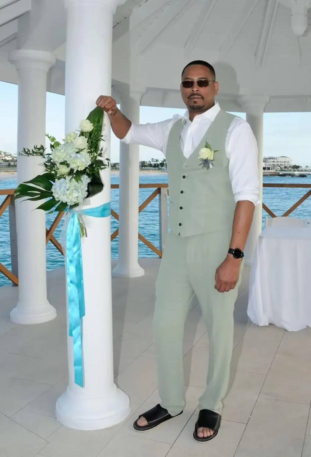 Mens Linen Suit 2 Piece Casual Beach Wedding Slim Fit Groomsmen Tuxedos Prom Party Dress Vest and Pants Set