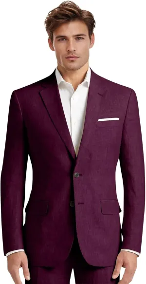 Mens Linen Suit 2 Pieces Slim Fit Casual Beach Wedding Groomsmen Tuxedos Prom Blazer Pants Set