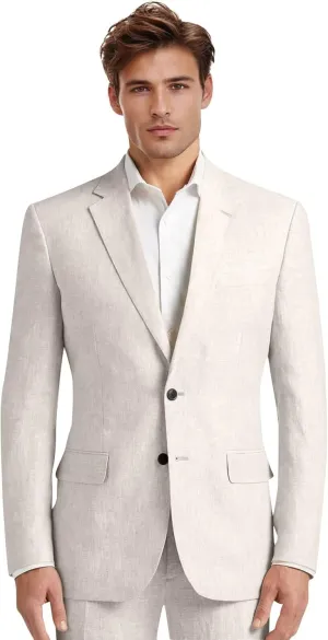 Mens Linen Suit 2 Pieces Slim Fit Casual Beach Wedding Groomsmen Tuxedos Prom Blazer Pants Set