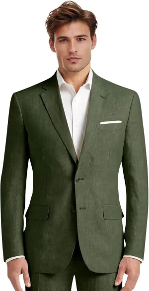 Mens Linen Suit 2 Pieces Slim Fit Casual Beach Wedding Groomsmen Tuxedos Prom Blazer Pants Set
