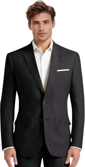 Mens Linen Suit 2 Pieces Slim Fit Casual Beach Wedding Groomsmen Tuxedos Prom Blazer Pants Set