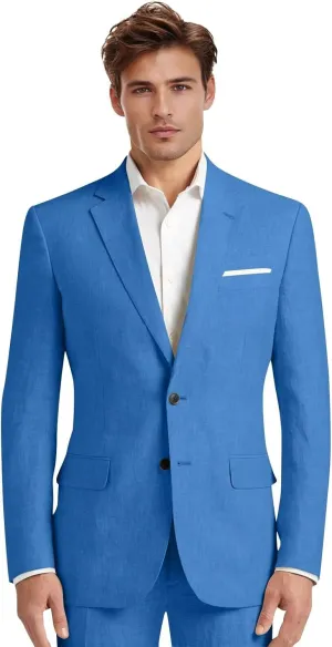 Mens Linen Suit 2 Pieces Slim Fit Casual Beach Wedding Groomsmen Tuxedos Prom Blazer Pants Set