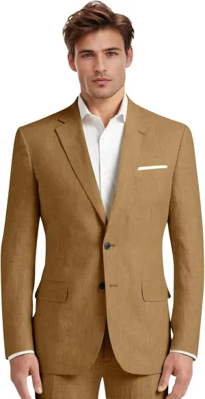 Mens Linen Suit 2 Pieces Slim Fit Casual Beach Wedding Groomsmen Tuxedos Prom Blazer Pants Set