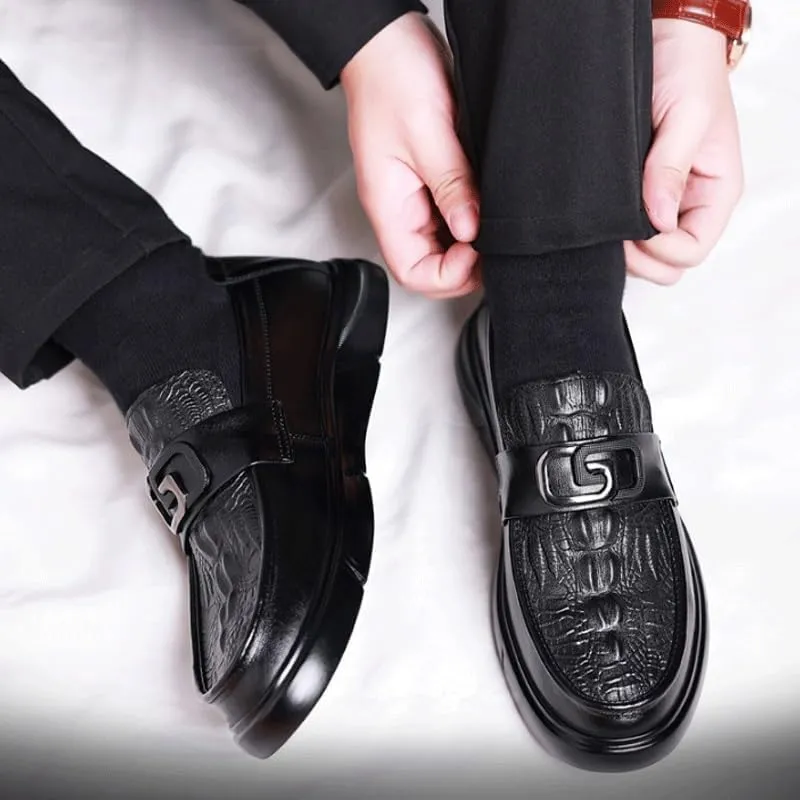 Men's Loafers Slip-On Shoes with Non-Slip Sole Fashion Crocodile Pattern Comfortable Breathable Spring Shoes for Men