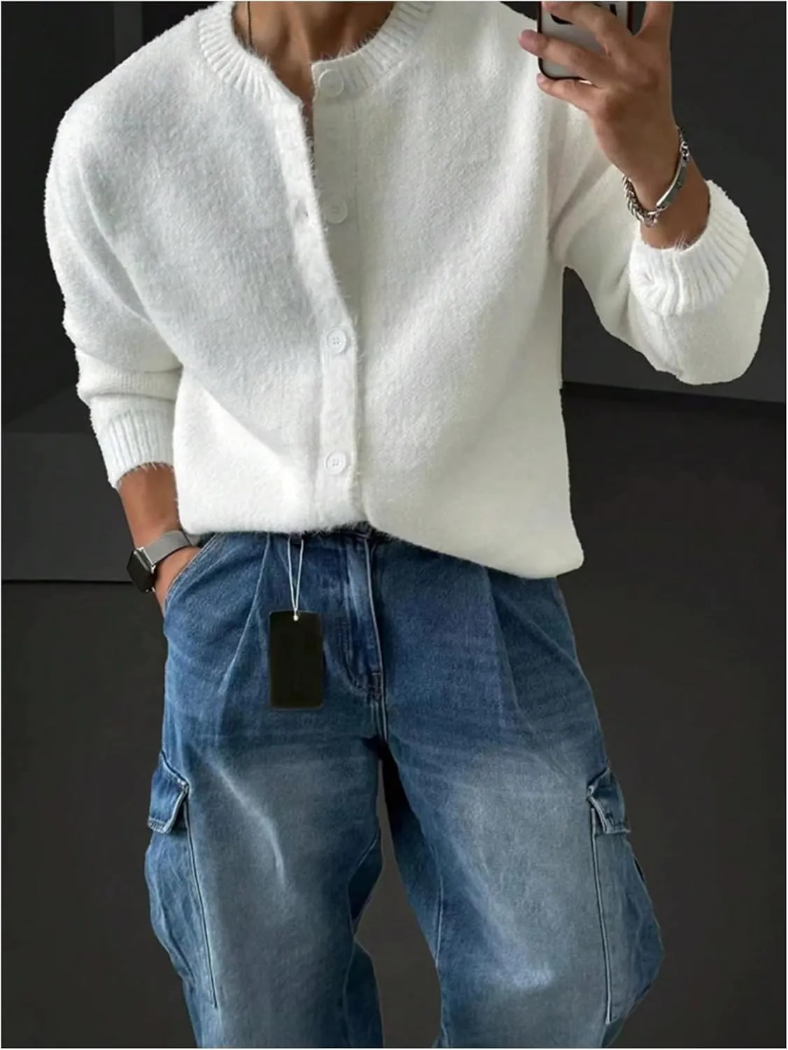 Men's Long Sleeve Cardigan Button Down Drop Shoulder Rib Knit Lightweight Sweater Fall Outfits