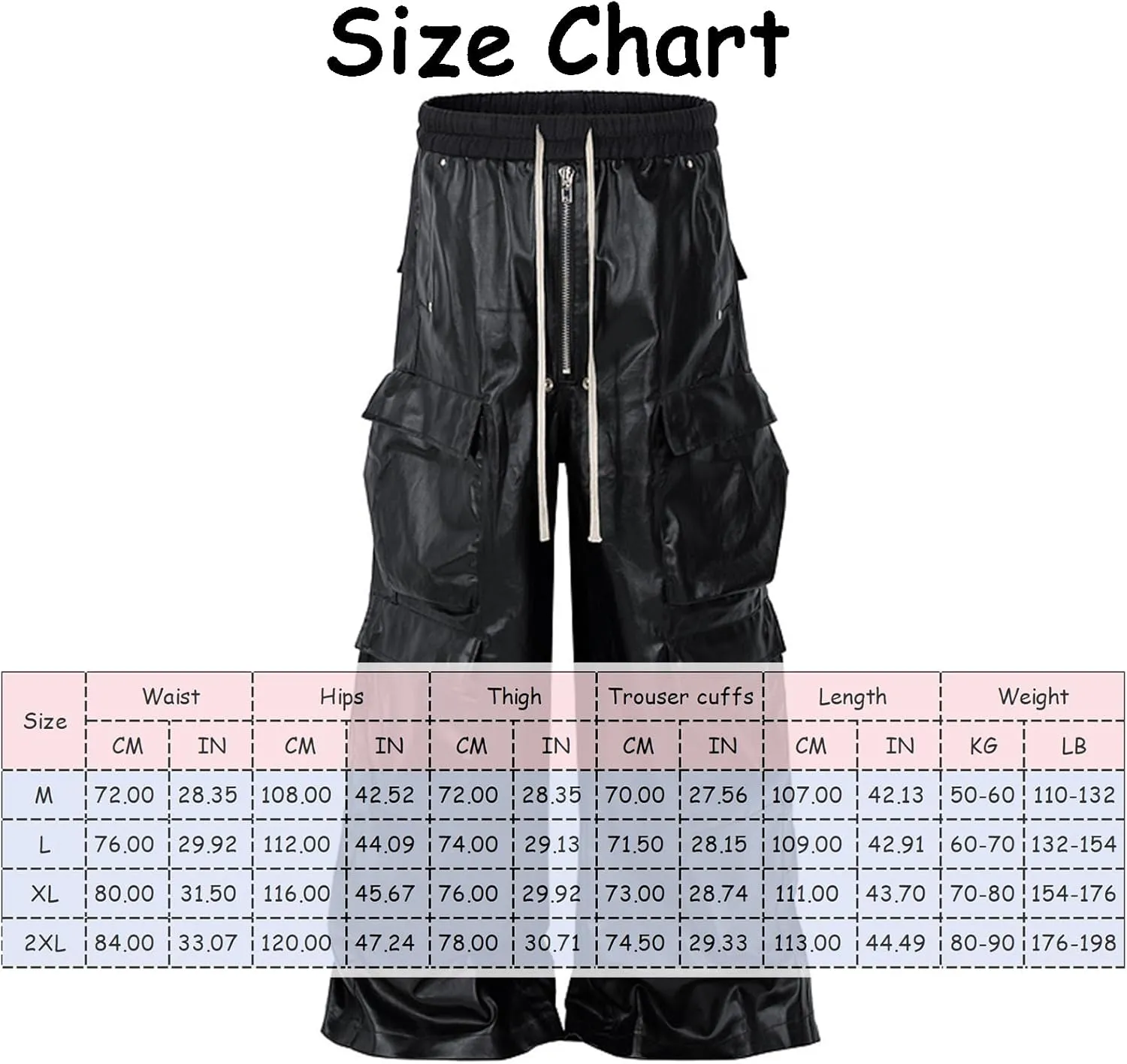 Men's Metallic Coating Multi Pocket Cargo Straight Casual Drawstring Hip Hop Wide Leg Mopping Pants
