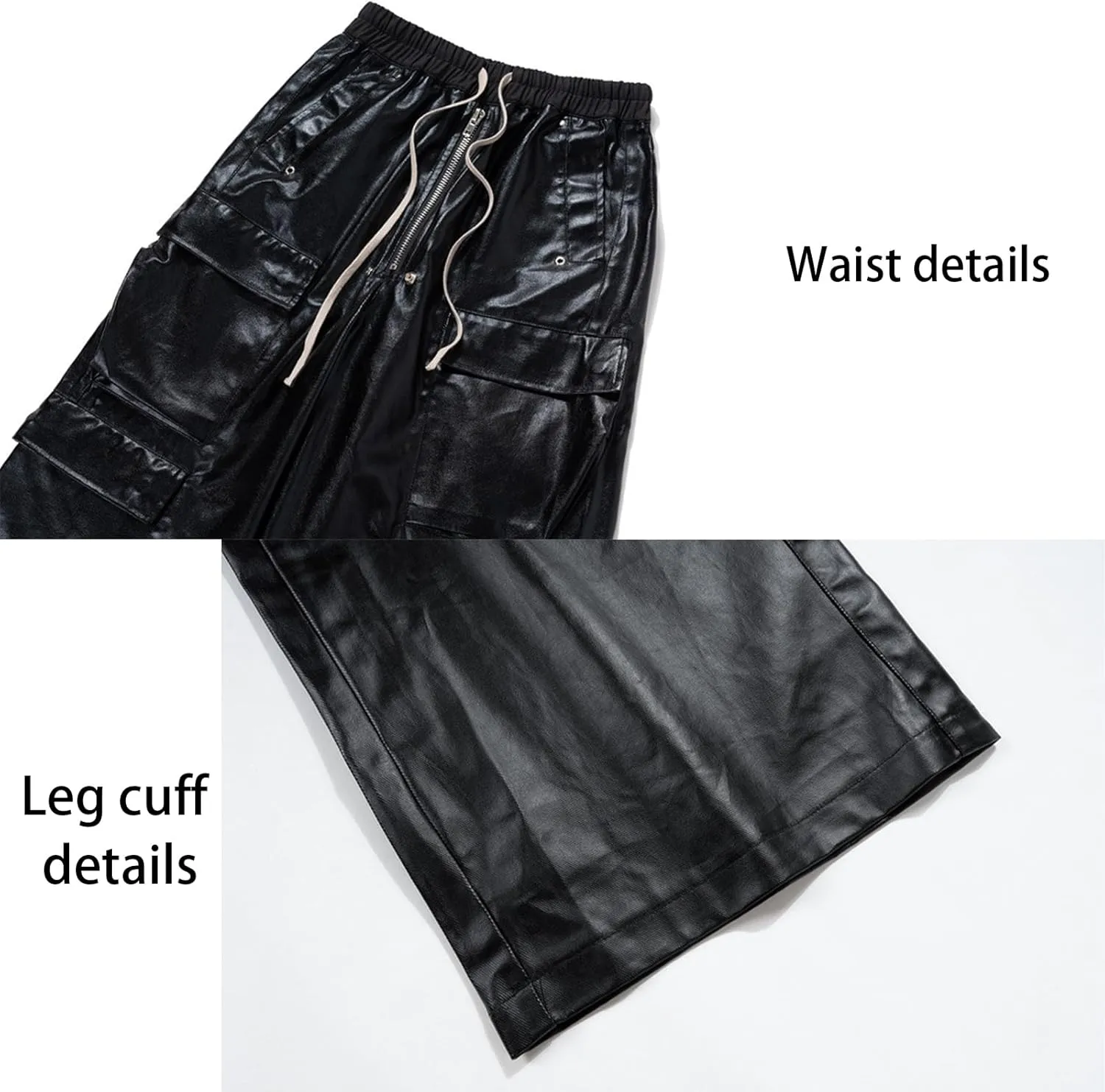 Men's Metallic Coating Multi Pocket Cargo Straight Casual Drawstring Hip Hop Wide Leg Mopping Pants