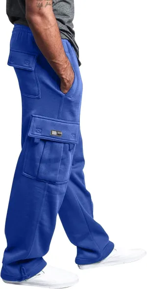 Mens Plus Size Cargo Sweatpants Drawstring Wide Leg Joggers Sweatpants Lightweight Comfy Cotton Sweat Pants w/Pockets