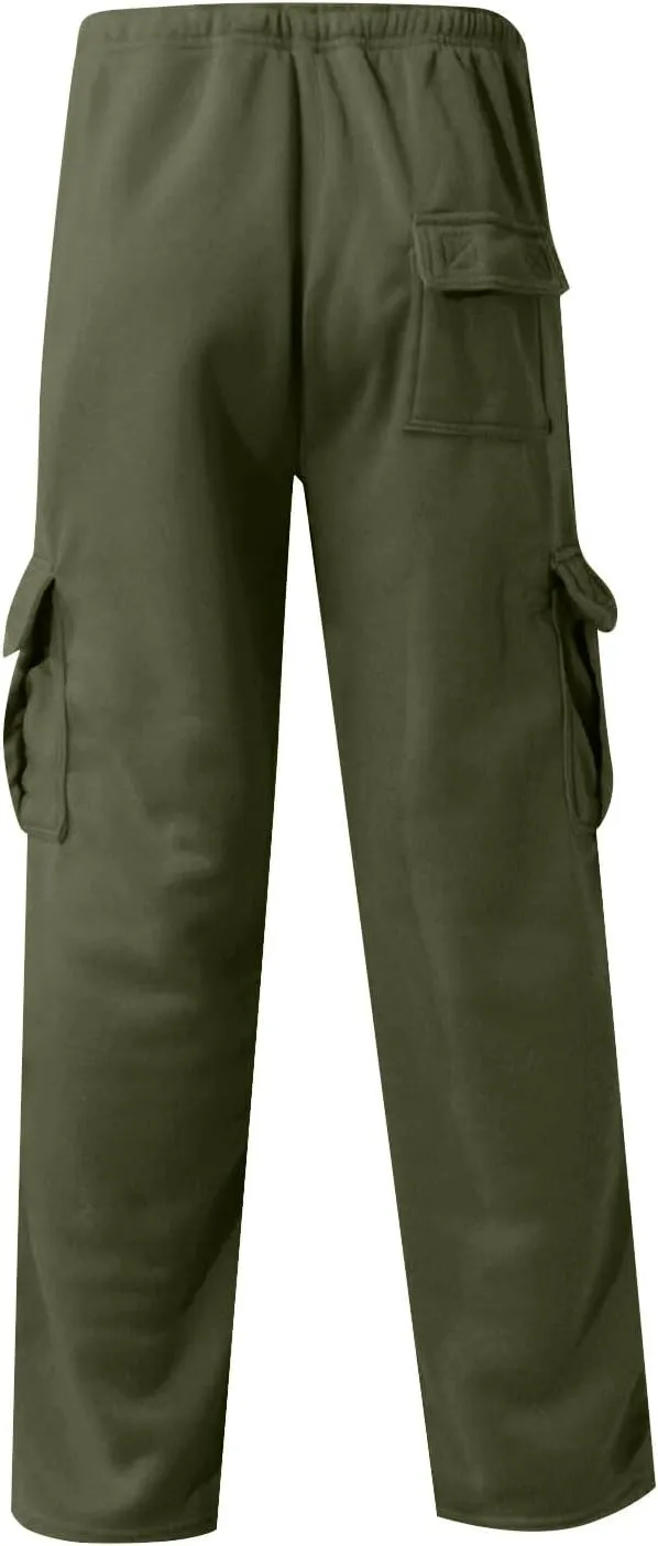 Mens Plus Size Cargo Sweatpants Drawstring Wide Leg Joggers Sweatpants Lightweight Comfy Cotton Sweat Pants w/Pockets