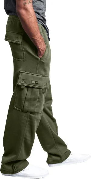 Mens Plus Size Cargo Sweatpants Drawstring Wide Leg Joggers Sweatpants Lightweight Comfy Cotton Sweat Pants w/Pockets