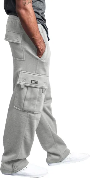 Mens Plus Size Cargo Sweatpants Drawstring Wide Leg Joggers Sweatpants Lightweight Comfy Cotton Sweat Pants w/Pockets