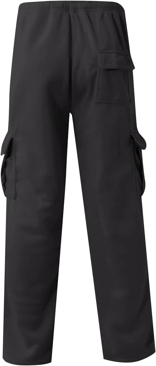 Mens Plus Size Cargo Sweatpants Drawstring Wide Leg Joggers Sweatpants Lightweight Comfy Cotton Sweat Pants w/Pockets