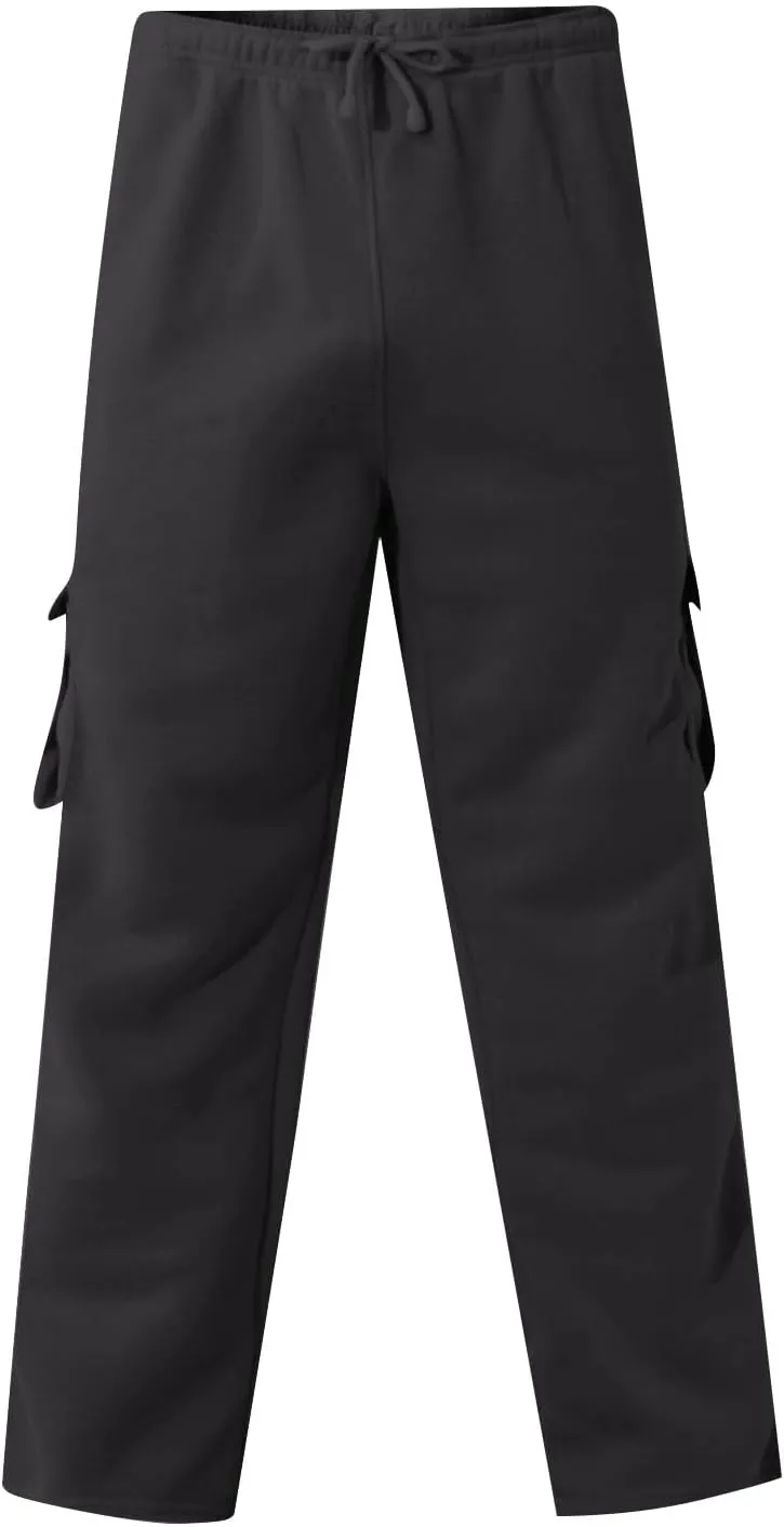 Mens Plus Size Cargo Sweatpants Drawstring Wide Leg Joggers Sweatpants Lightweight Comfy Cotton Sweat Pants w/Pockets
