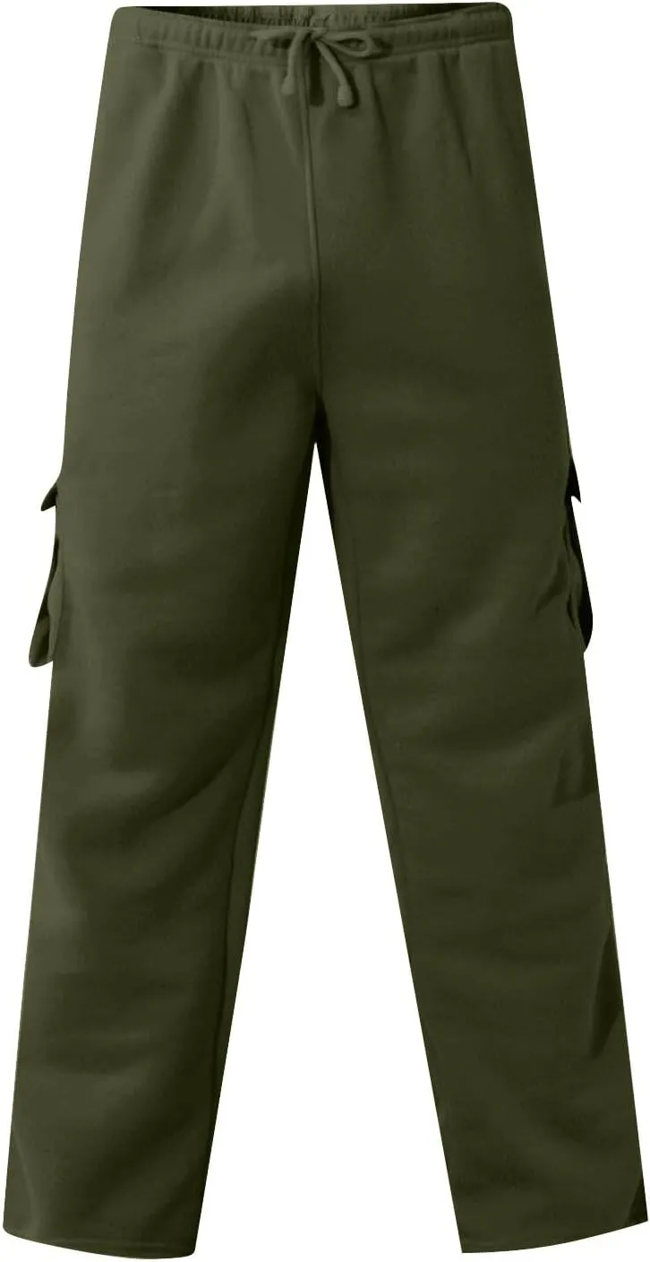 Mens Plus Size Cargo Sweatpants Drawstring Wide Leg Joggers Sweatpants Lightweight Comfy Cotton Sweat Pants w/Pockets