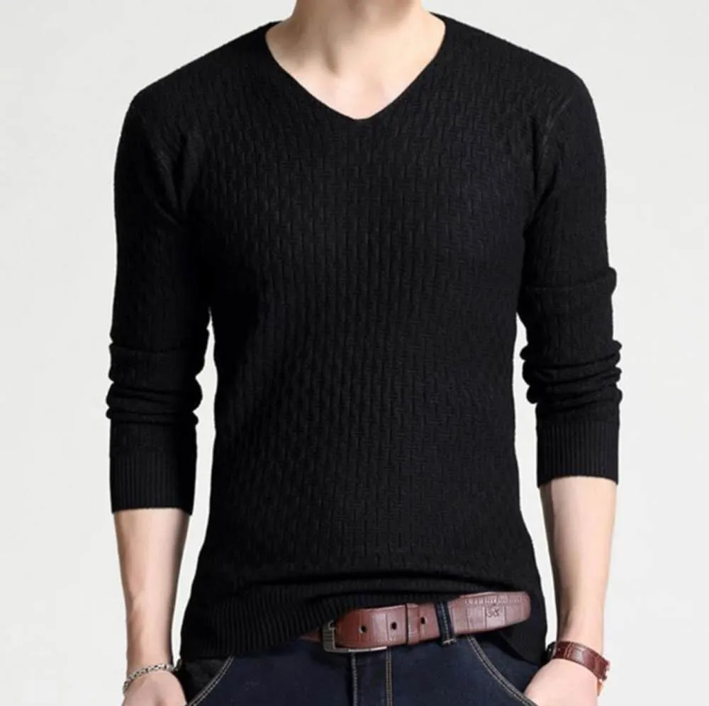 Mens Pullover Sweater - Solid Color Pullover Men V Neck Sweater Men Long Sleeve Shirt Mens Sweaters Autumn Casual