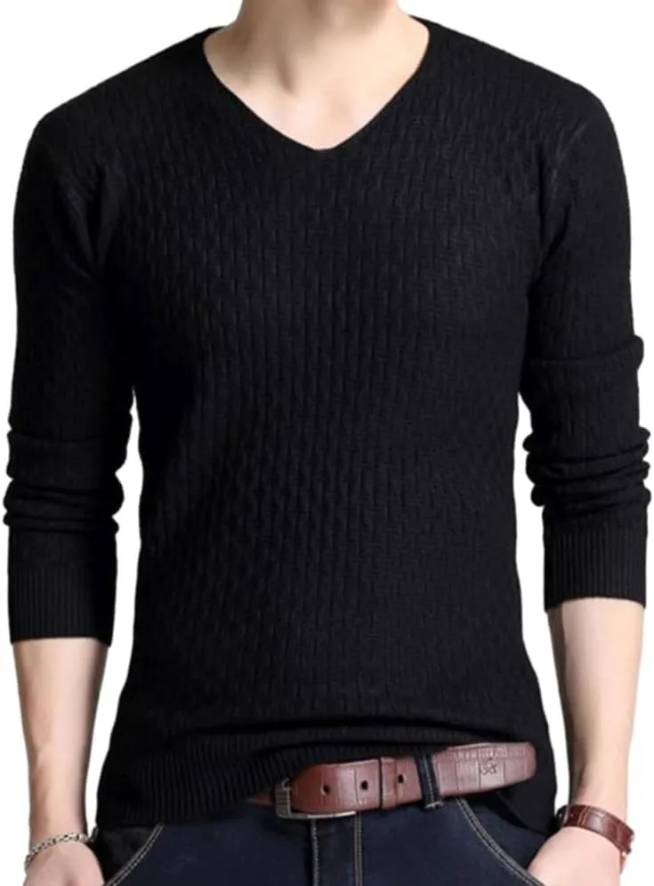 Mens Pullover Sweater - Solid Color Pullover Men V Neck Sweater Men Long Sleeve Shirt Mens Sweaters Autumn Casual