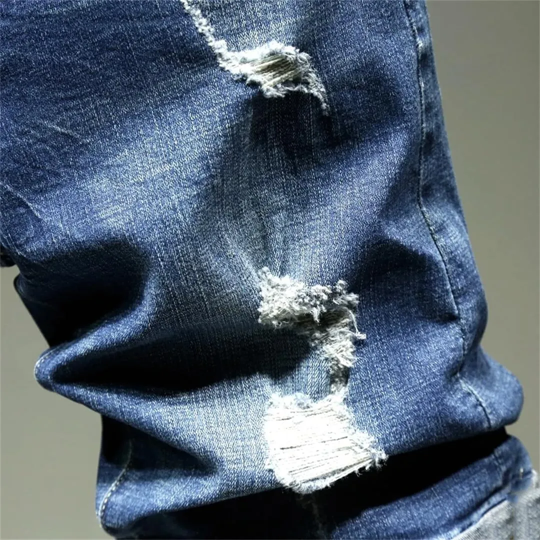 MenS Slim Fit Hole Denim Shorts Knee Length Casual Distressed Wash Casual Jeans Shorts